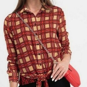 Scotch & Soda Maison Scotch plaid layered Button mix print tie Blouse plaid